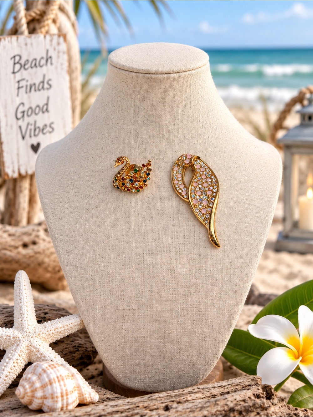 Swarovski Brooch & Pin Gold-Tone Multi Color Crystals Signed. Vintage.